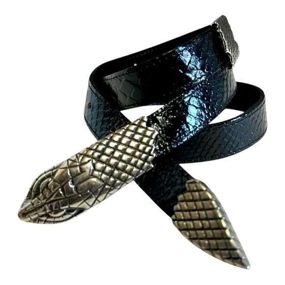 Avignon RARE Vintage Snake Belt Black Leather Silver Made in France M/L - Picture 13 of 13